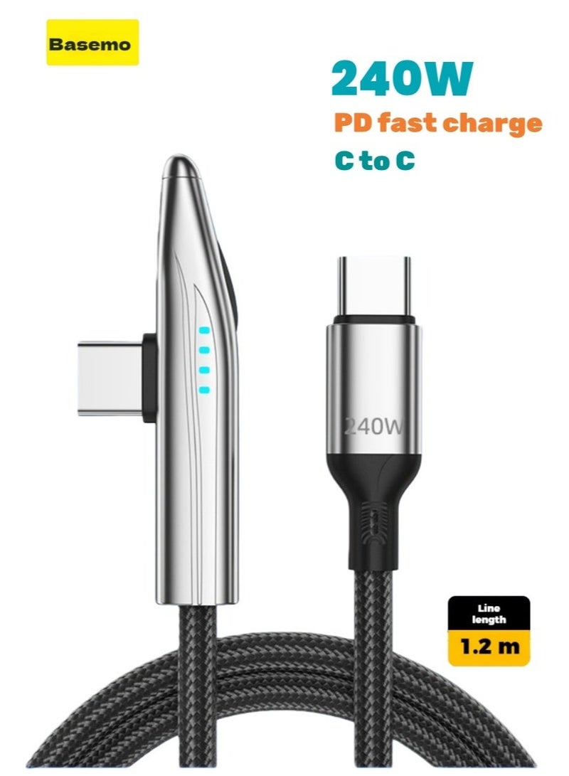 BASEMO 240W Super Fast Charging Cable, 90 Degree Angled Connector, Type-C to Type-C, 1.2m Black, Compatible with iPhone, Android, Tablets and Laptops, Ideal for Gaming,Compatible With iPhone 17 16 Series MacBook Pro iPad Pro Samsung Galaxy S24 S23 Ultra Z Fold OPPO Honor OnePlus Huawei - Image 1